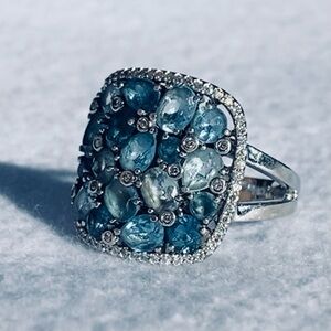 Allison Kaufman 14k White Gold Ring w/ Blue Topaz & Diamonds “Come Sail Away”🌊